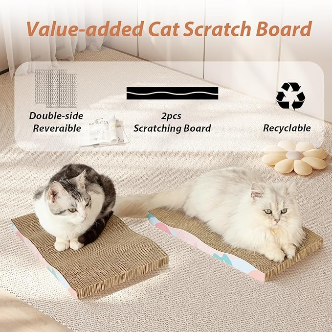 Cat Scratch Pad,2 pcs Large Cat Scratcher Cardboard with Premium Reversible Scratch Textures Design for Indoor Cat Use Wide Scratching Pad (2 PCS)