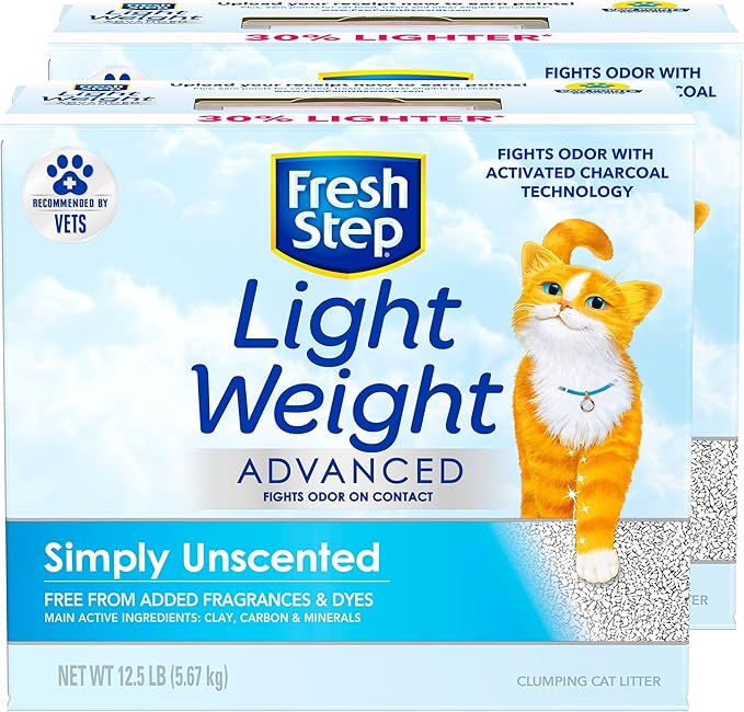 Fresh Step Lightweight Clumping Cat Litter, Advanced, Unscented, Extra Large, 25 Pounds total, (2 Pack of 12.5lb Boxes)