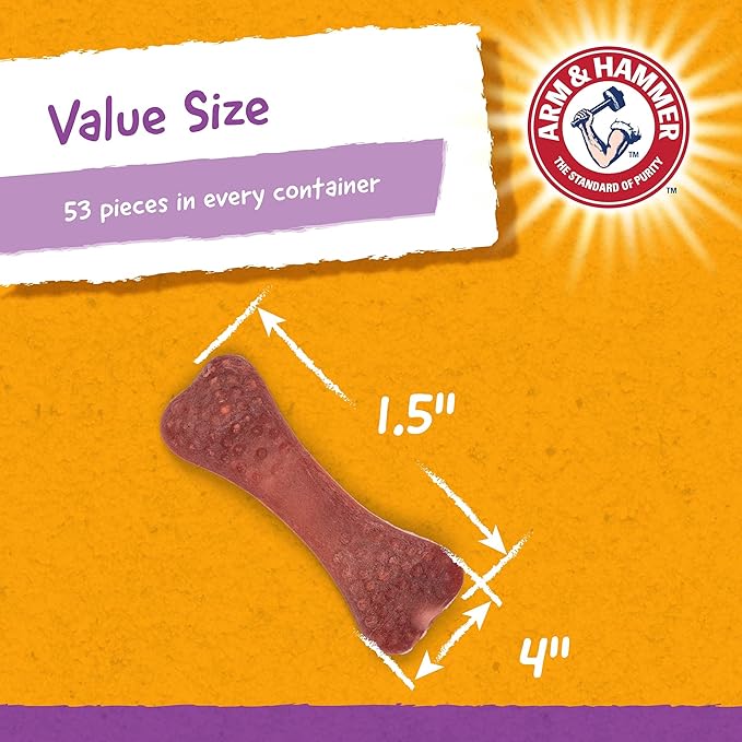 Arm & Hammer for Pets Nubbies Dental Treats for Dogs Dental Chews Fight Bad Breath, Plaque & Tartar Without Brushing Bacon Flavor Value Bucket (Pack of 6, 53 Count Total)