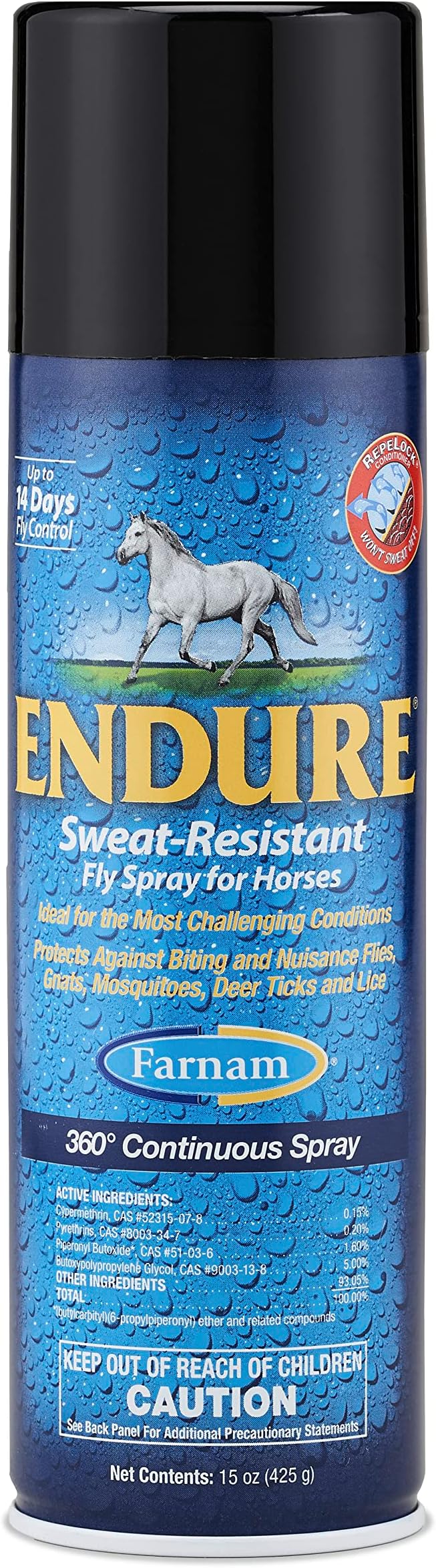 Farnam Endure Sweat-Resistant Horse Fly Spray, 14-Day Long Lasting Protection, 15 Ounces