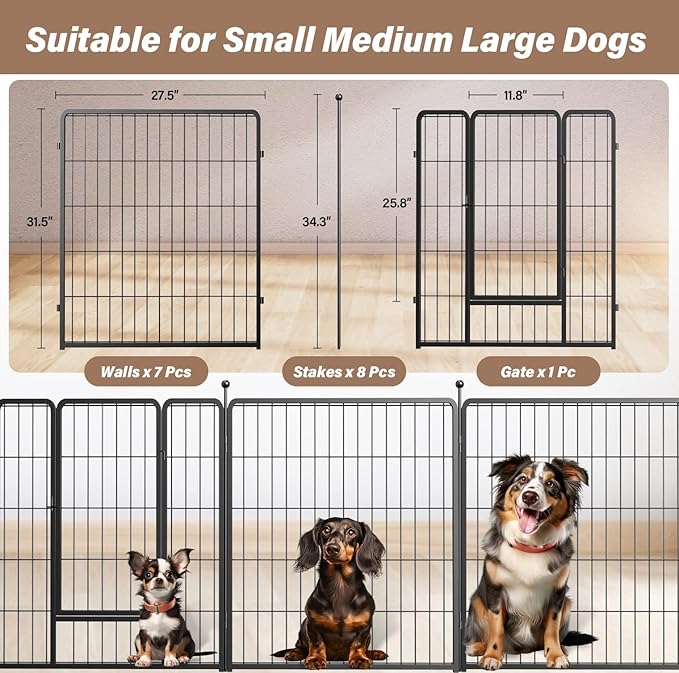 Simple Deluxe Dog Playpen Indoor Outdoor, 32" Height 8 Panels Fence with Anti-Rust Coating, Metal Heavy Portable Foldable Dog Pen for Small/Medium Dogs RV Camping, Black