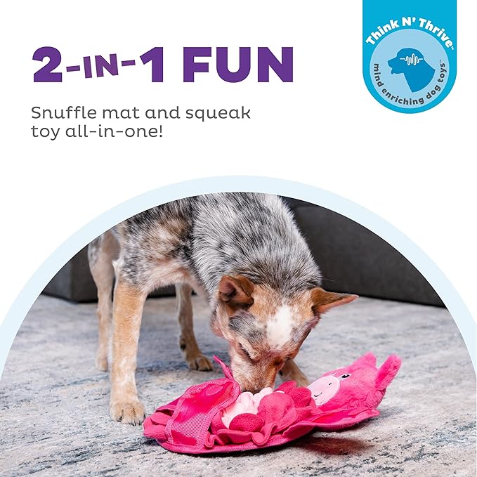 Outward Hound Nina Ottosson Snuffle Palz Interactive Plush Dog Puzzle and Snuffle Mat for Dogs, Non-slip Snuffle Mat, Dog Enrichment Toys, Plush, Pig, Pink, Large