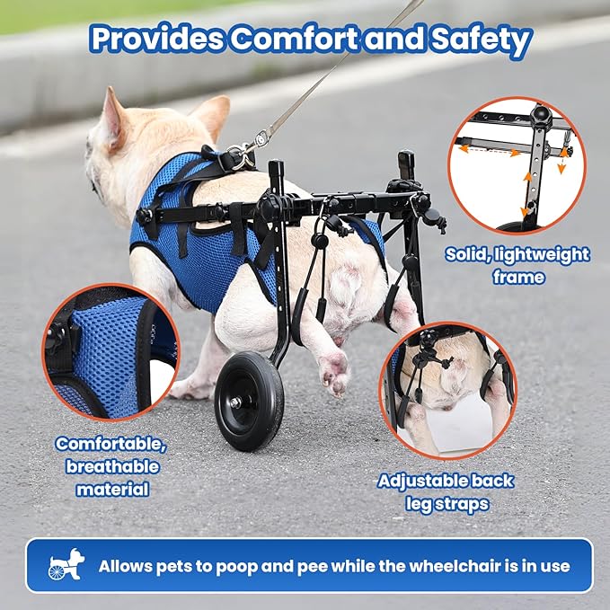 Dog Wheelchair for Back Legs, Dog Wheelchair for Small Dog, Adjustable Pets Cart with Wheels, Doggy Wheelchairs for Disabled Hind Legs, Dog Leg Brace and Hip Support, Medium