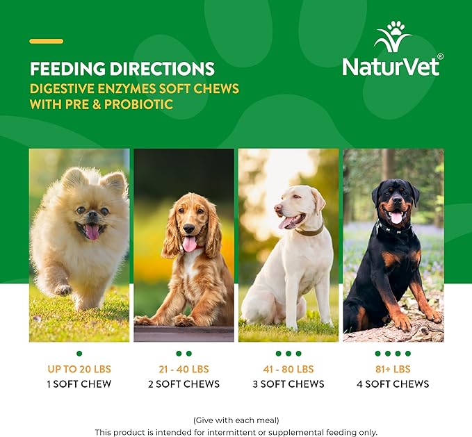 NaturVet – Digestive Enzymes - Plus Probiotics & Prebiotics – Helps Support Diet Change & A Healthy Digestive Tract – for Dogs & Cats (Soft Chews, 70 Count)