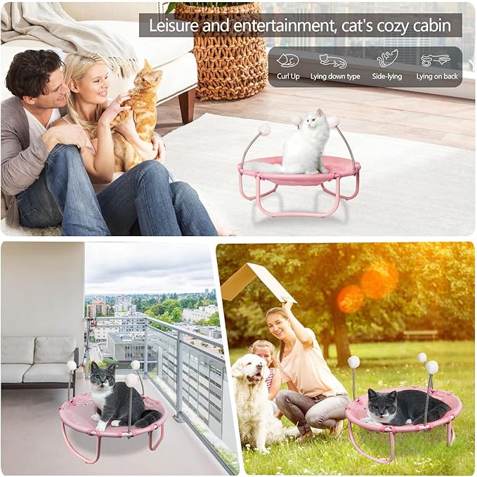 Cat Hammock Bed for Indoor Cats, Elevated Cat Bed for Dog/Cat Bed, Comfortable and Breathable Elevated Cat Bed, Detachable Portable Indoor/Outdoor Pet Bed for Cats and Small Dogs(Pink)