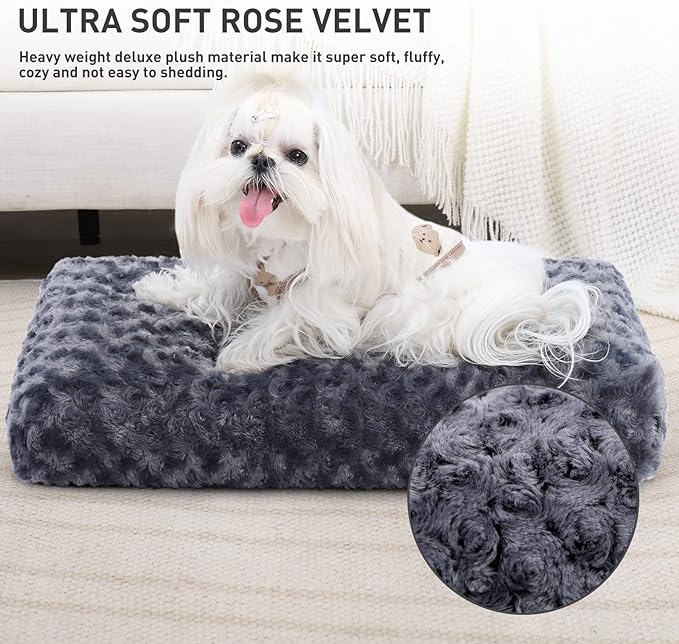 KSIIA Washable Dog Bed Deluxe Plush Dog Crate Beds Fulffy Comfy Kennel Pad Anti-Slip Pet Sleeping Mat for Large, Jumbo, Medium, Small Dogs Breeds, 21" x 13", Dark Grey