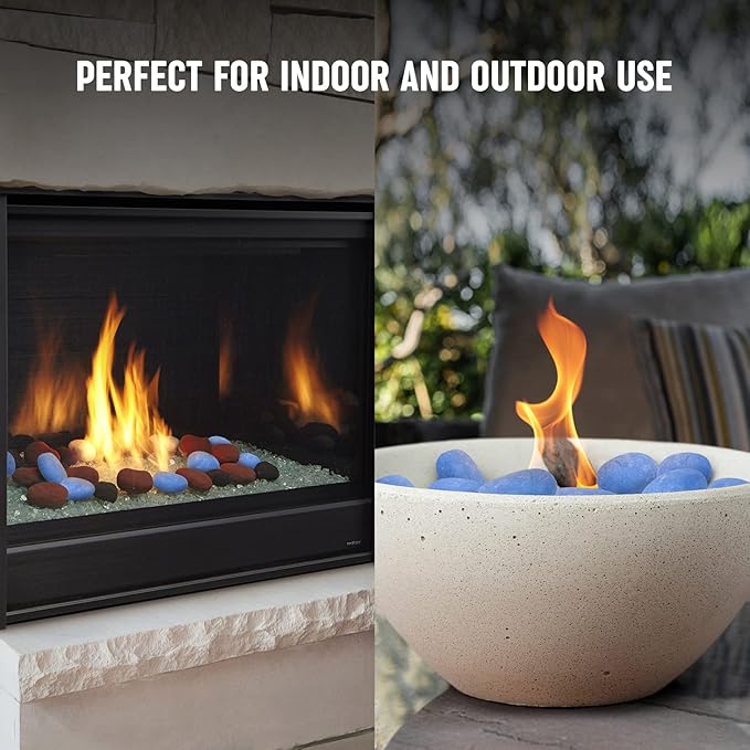 Stanbroil 24pcs Light Weight Ceramic Fiber Pebble Stones for Indoor Outdoor, Gas Inserts, Ventless, Vent Free, Electric, Outdoor Fireplaces and Fire Pits - Blue