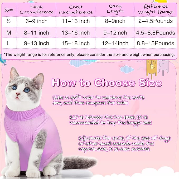 3 Pieces Cat Recovery Suit Kitten Recovery Suit E-Collar Alternative for Cats and Dogs Abdominal Skin Anti Licking Pajama Suit (Simple Pattern, Medium)