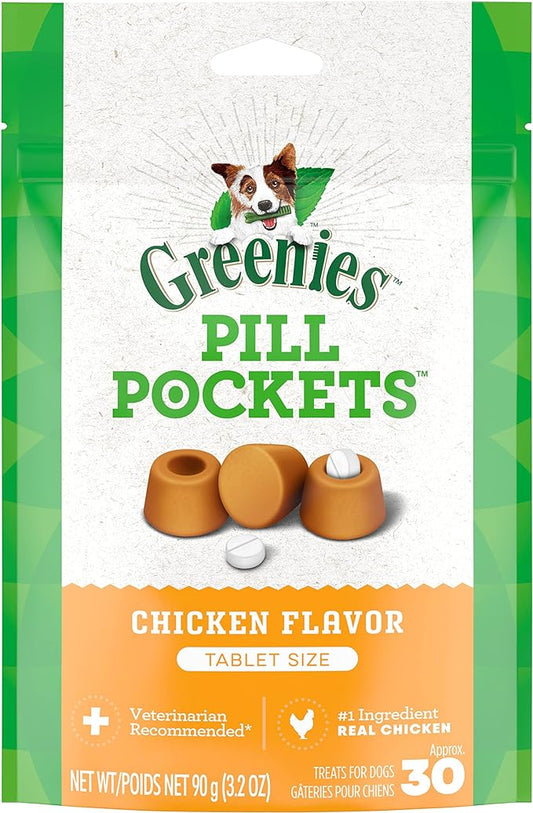 Greenies Pill Pockets for Dogs Tablet Size Natural Soft Dog Treats, Chicken Flavor, 3.2 oz. Pack (30 Treats)