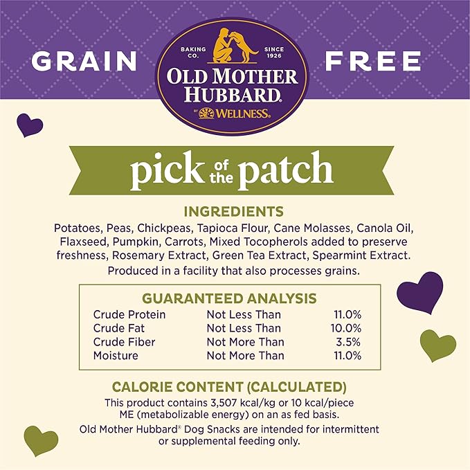 Wellness Old Mother Hubbard Pick of the Patch Grain Free Natural Dog Treats, Crunchy Oven-Baked Biscuits, Ideal for Training, Mini Size, 16 ounce bag