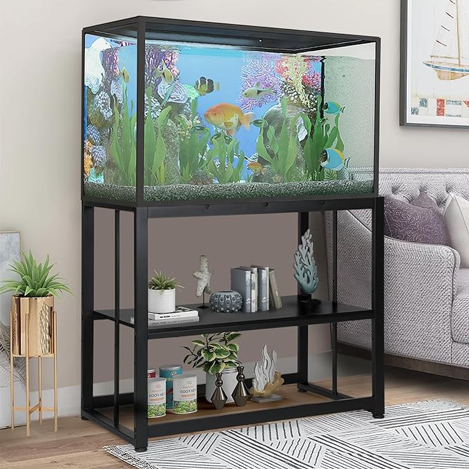 VOWNER 55-75 Gallon Fish Tank Stand - Metal Aquarium Stand, 48.4" x 14.9" x 29.5" Adjustable Heavy Duty Reptile Tank Stand, Adjustable 2-Tier Fish Tank Rack Shelf for Home Office, Tank not Included