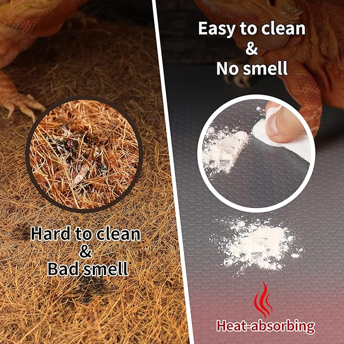 Reptile Carpet, Bearded Dragon Tank Accessories, Terrarium Liner Bedding, Non-Adhesive Terrarium Carpet for Bearded Dragon, Leopard Gecko, Snake, Lizard, Tortoise, Iguana Reptile Tank Grey(18"x72")