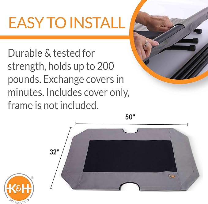 K&H Pet Products Original Pet Cot Replacement Cover (Cot Sold Separately) - Gray/Black Mesh, X -Large 32 X 50 Inches