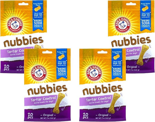 Arm & Hammer for Pets Nubbies Dental Treats for Dogs | Dental Chews Fight Bad Breath, Plaque & Tartar Without Brushing | Peanut Butter Flavor, 20 Count - 4 Pack Dental Dog Chews