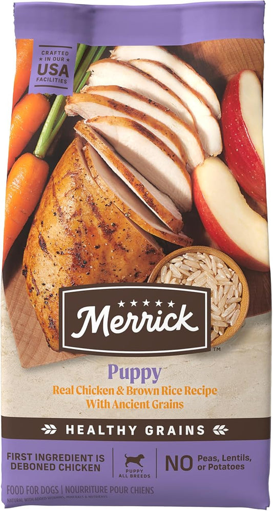 Merrick Healthy Grains Premium Dry Dog Food, Wholesome And Natural Kibble For Healthy Digestion, Puppy Recipe - 12.0 lb. Bag