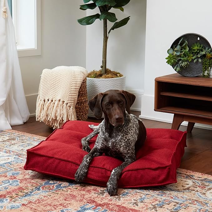 South Pine Porch Mila Square Tufted Pillow Style Dog Bed, Scarlet, Medium (32" x 32")