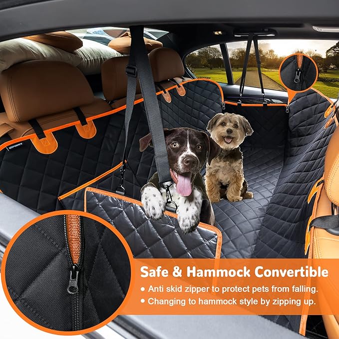 URPOWER Dog Car Seat Cover for Pets 100% Waterproof Hammock 600D Heavy Duty Scratch Proof Nonslip Durable Soft Pet Back Seat Covers for Cars Trucks and SUVs
