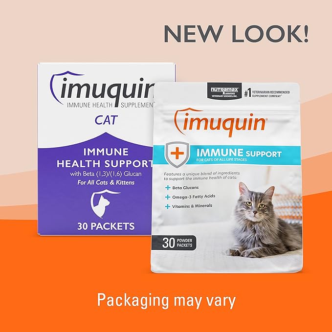 Nutramax Imuquin Immune Health Supplement Powder for Cats, with Beta Glucans, Marine Lipids, Vitamins and Minerals, 30 Packets