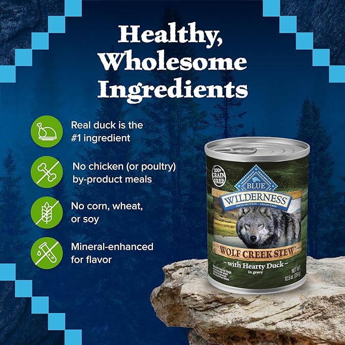 Blue Buffalo Wilderness Wolf Creek Stew High Protein, Natural Wet Food for Dogs, Hearty Duck Stew in Gravy, 12.5-oz cans, 12 Count