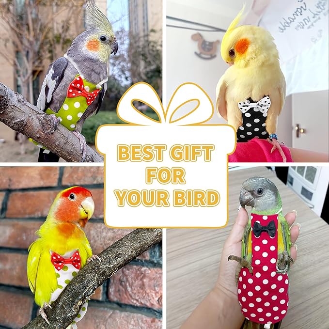 Bird Diaper Flight Suite Bird Vlothes Cockatiel Harness Parrot Nappy with Waterproof Inner Layer washable Cute Urine Wet Suit Macaw Parakeet Bird Clothes Warm (Red Polka Dot, XL)