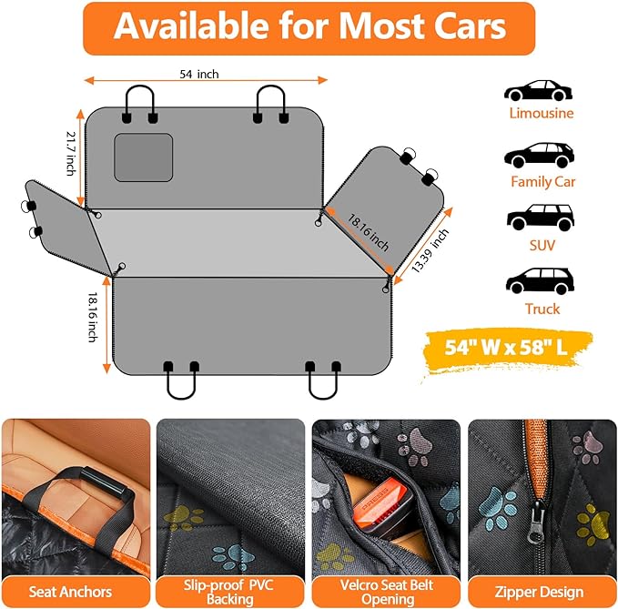 URPOWER Dog Seat Cover Car Seat Cover for Pets 100% Waterproof Pet Seat Cover Hammock 600D Heavy Duty Scratch Proof Nonslip Durable Soft Pet Back Seat Covers for Cars Trucks and SUVs