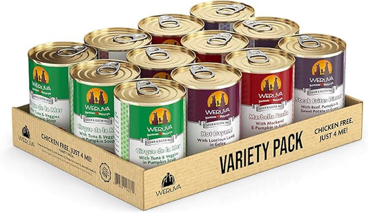 Weruva Classic Dog Food, Variety Pack, Chicken Free, Just 4 Me, Wet Dog Food, 14oz Cans (Pack of 12)