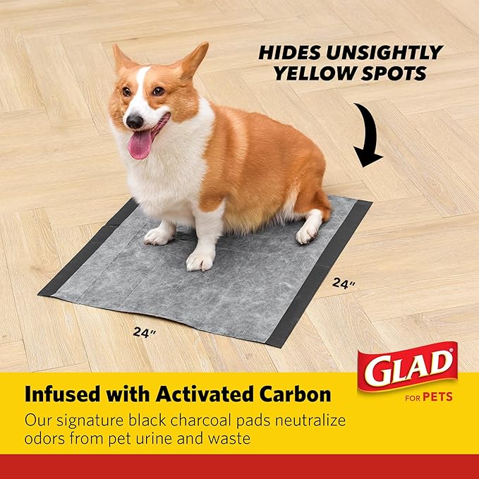 Glad for Pets Heavy Duty Activated Carbon Training Pads, 24" x 24" | Ultra Absorbent Training Pads - Absorbs 50% More Than Standard Pad; Heavy Duty Puppy Potty Training Pads, 30 Count - 8 Pack