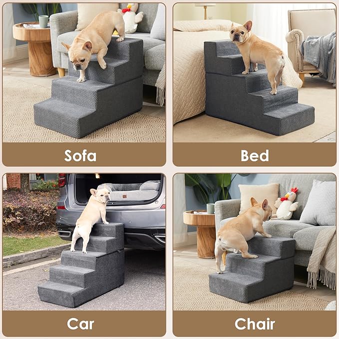 EHEYCIGA Dog Stairs for High Bed 22.5”H, 5-Step Dog Steps for Bed, Pet Steps for Small Dogs and Cats, Non-Slip Balanced Dog Indoor Ramp, Grey