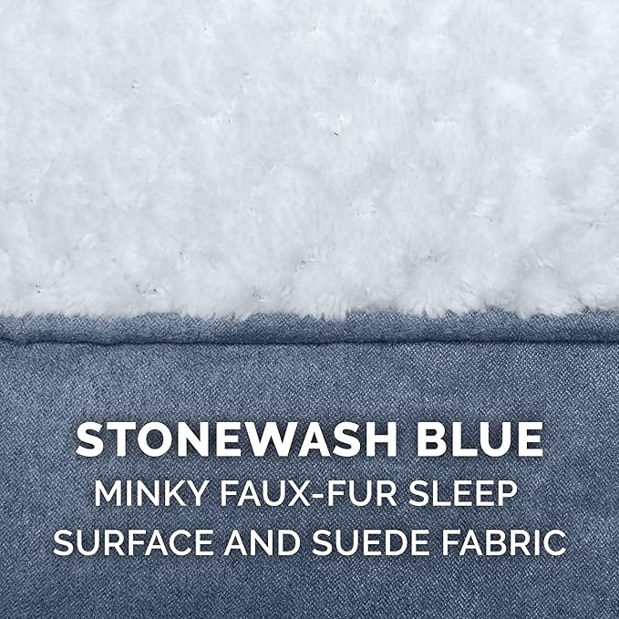 Furhaven Orthopedic Dog Bed for Large/Medium Dogs w/ Pillow Cushion Top & Removable Washable Cover, For Dogs Up to 55 lbs - Minky Plush & Suede Pillow Top Mattress - Stonewash Blue, Large