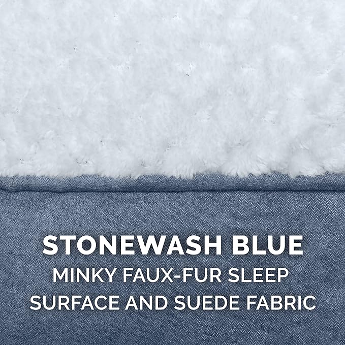 Furhaven Replacement Dog Bed Cover Minky Plush & Suede Pillow Top Mattress, Machine Washable - Stonewash Blue, Large