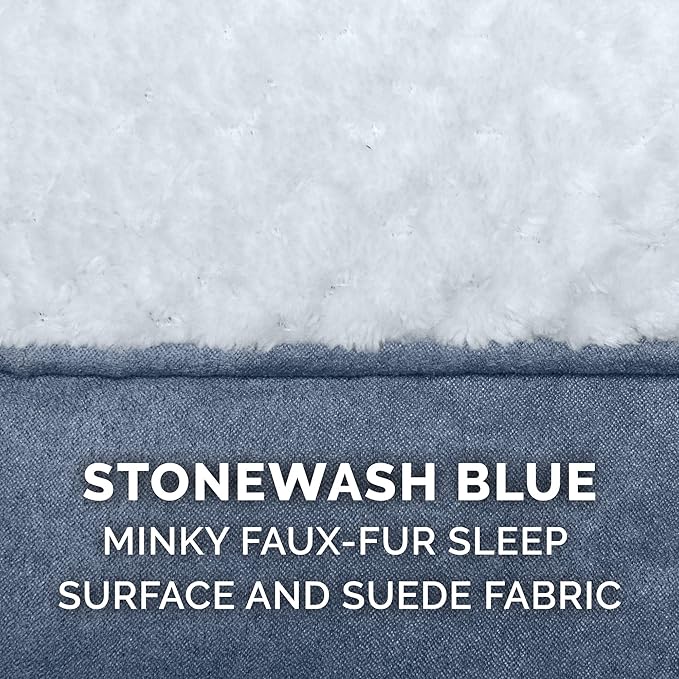 Furhaven Orthopedic Dog Bed for Large Dogs w/ Pillow Cushion Top & Removable Washable Cover, For Dogs Up to 95 lbs - Minky Plush & Suede Pillow Top Mattress - Stonewash Blue, Jumbo/XL