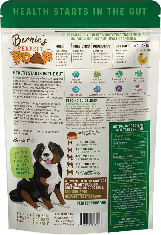 Perfect Poop Digestion & Health Supplement for Dogs: Fiber, Prebiotics, Probiotics, Enzymes Digestive, Hard & Soft Stool, Improved Health (12.8oz Cheddar Bag + 12.8oz Chicken Bag, 12.8oz Bundle)