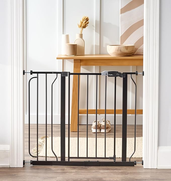 Regalo Easy Step 38.5-Inch Extra Wide Walk Thru Baby Gate, Award Winning Brand, Includes 6-Inch Extension Kit, 4 Pack Pressure Mount Kit, Black, 4 Pack Wall Cups and Mounting Kit