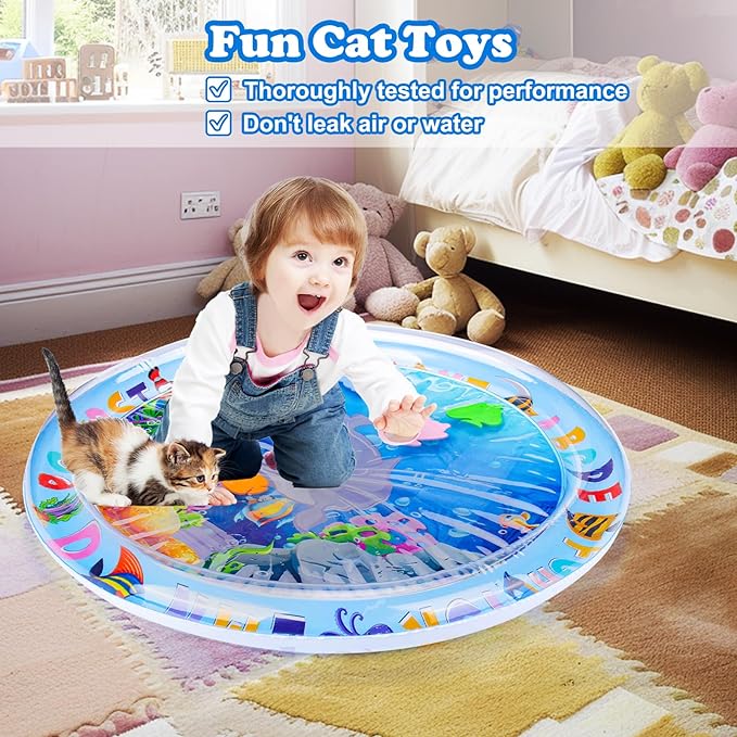 Palksky Cat Water Mat for Cats, Upgraded-Thicken Unbreakable Cat Splash Play Mat, Cat Water Play Mat for Indoor Cats, Interactive Cat Toys for Self Play