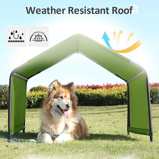 Dog Shade Shelter Outdoor Dark Green Tent for Large Medium Dogs, 4'x4'x3' Outside Sun Rain Canopy Pet House for Cats Pigs Livestock with Waterproof Roof Ground Nails