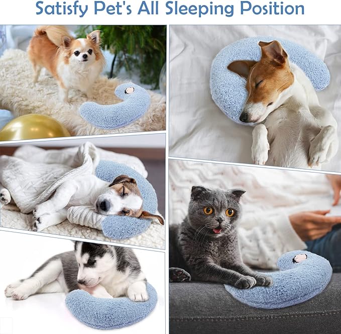 T'CHAQUE Soft Dog Bed Pillows, Ideal Naptime Sleeping Companion for Small Indoor Dogs and Cats, Pet Neck Pillow for Upper Spine Support, Cuddle Snuggle Doggy/Kitten Pillow Training Toy. Blue