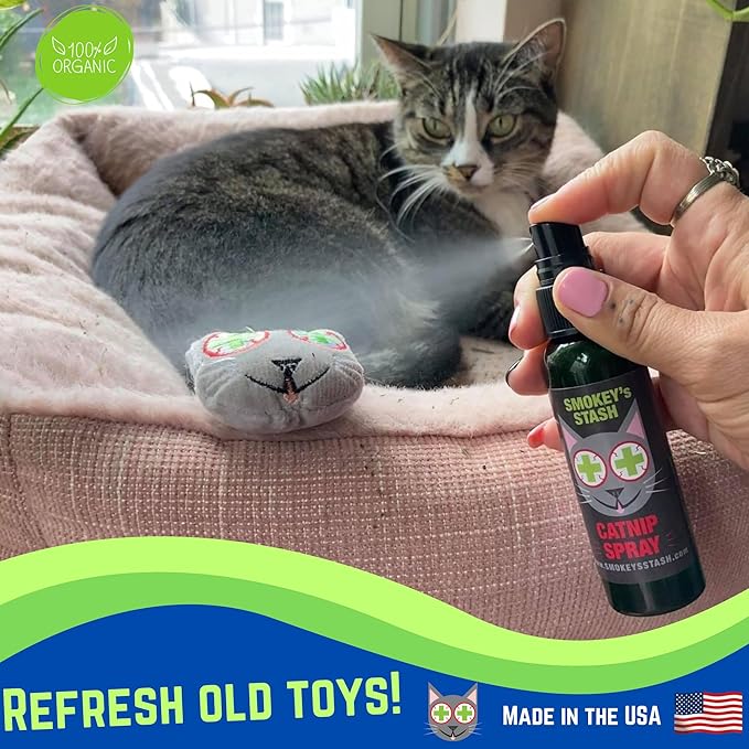 Smokey's Stash Cat Catnip Spray and Dried Organic Catnip combo maximum potency cat nip bundle