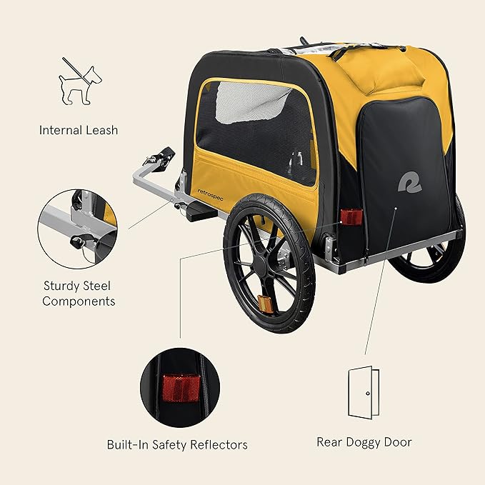 Retrospec Rover Waggin' Pet Bike Trailer - Small & Medium Sized Dogs Bicycle Carrier - Foldable Frame with 16 Inch Wheels - Non-Slip Floor & Internal Leash