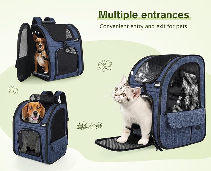 Pecute Pet Carrier Backpack, Large Cat Carrier Backpack, Expandable Cat Backpack with Breathable Mesh for Medium Large Cats, and Small Dogs, Dog Backpack Carrier for Travel Hiking Blue