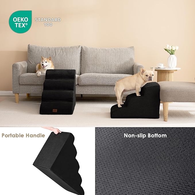 EHEYCIGA Curved Dog Stairs for High Beds 19.7" H, 4-Step Dog Steps for Small Dogs and Cats, Pet Stairs for High Bed Climbing, Non-Slip Balanced Pet Step Indoor, Black