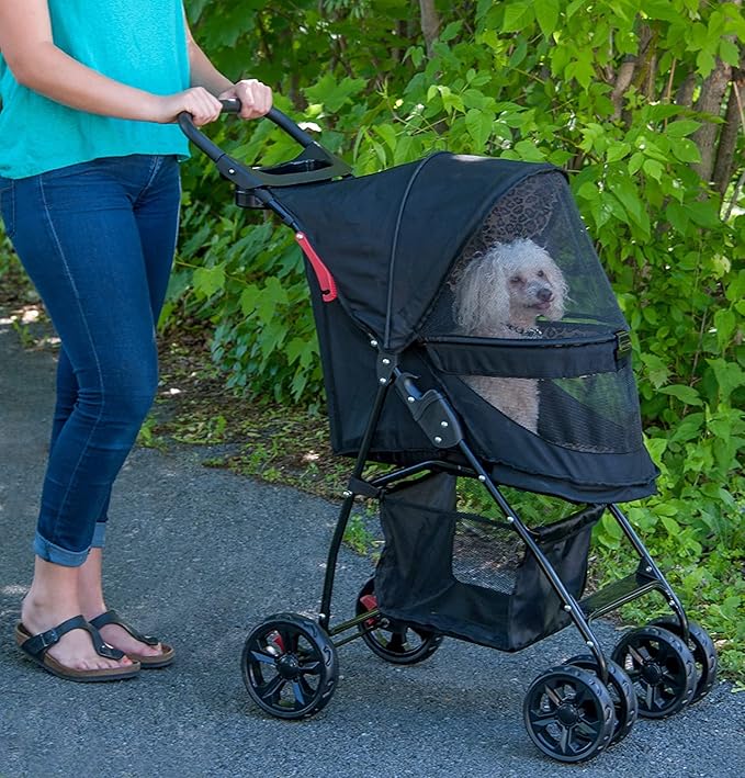 Pet Gear No-Zip Happy Trails Lite Pet Stroller for Cats/Dogs, Zipperless Entry, Easy Fold with Removable Liner, Safety Tether, Storage Basket + Cup Holder, 4 Colors