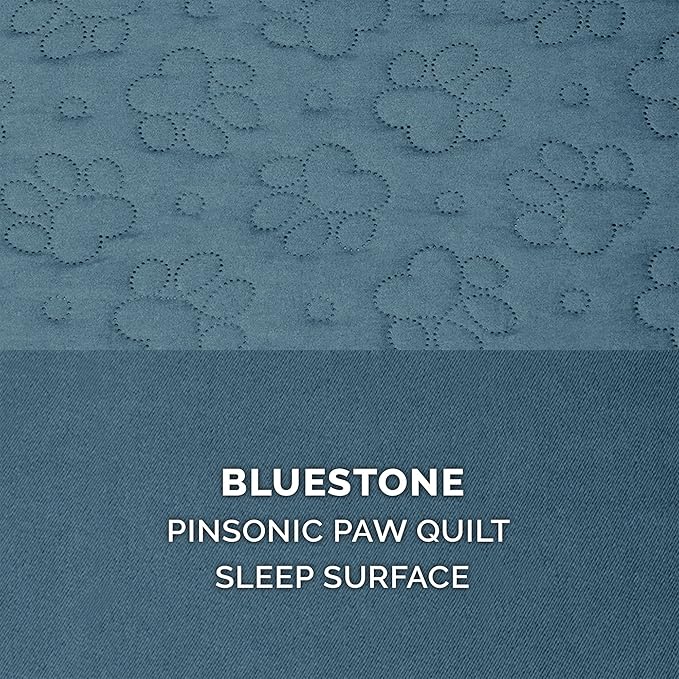 Furhaven Memory Foam Dog Bed for Large Dogs w/ Removable Bolsters & Washable Cover, For Dogs Up to 95 lbs - Pinsonic Quilted Paw L Shaped Chaise - Bluestone, Jumbo/XL