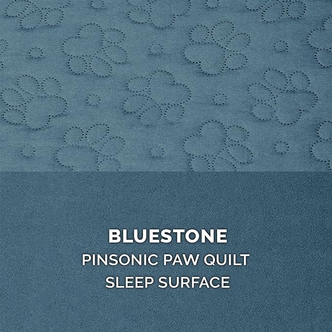 Furhaven Cooling Gel Dog Bed for Large/Medium Dogs w/ Removable Bolsters & Washable Cover, For Dogs Up to 55 lbs - Pinsonic Quilted Paw L Shaped Chaise - Bluestone, Large