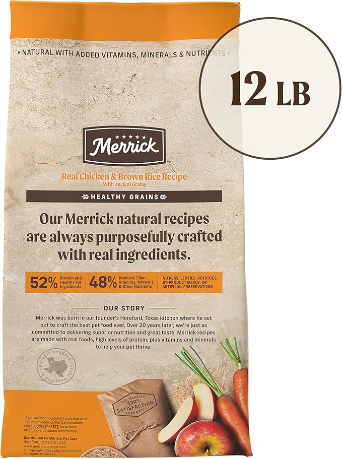 Merrick Healthy Grains Premium Adult Dry Dog Food, Wholesome And Natural Kibble With Chicken And Brown Rice - 12.0 lb. Bag