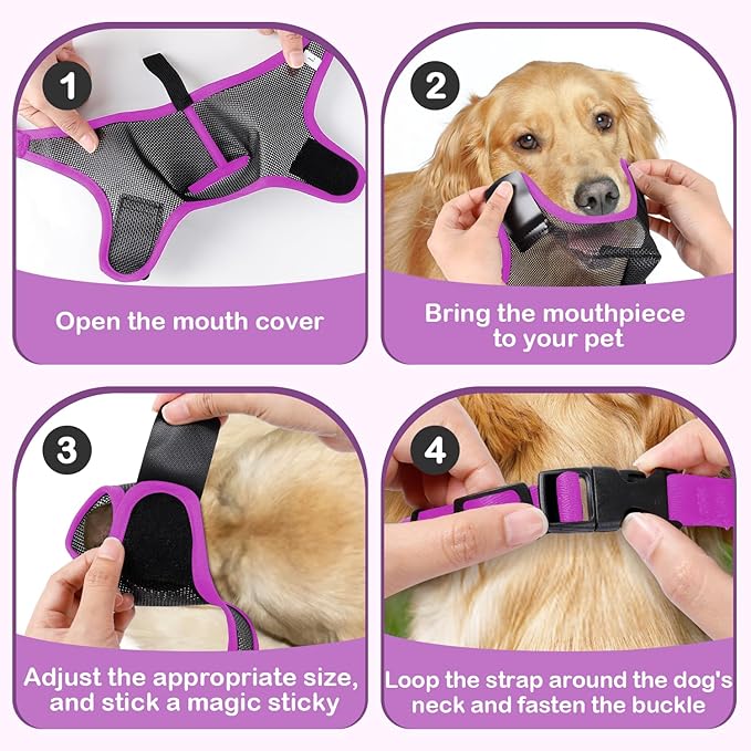 Dog Muzzle, Soft Air Mesh Muzzle for Small Medium Large Dogs Anti Biting Barking Chewing Scavenging, Breathable Adjustable Loop Pets Muzzle with Front Opening Design Allows Panting Drinking(Purple, S)