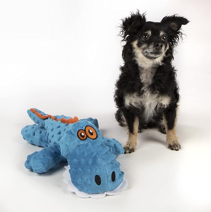 goDog Gators Squeaky Plush Dog Toy, Chew Guard Technology - Blue, Extra Large