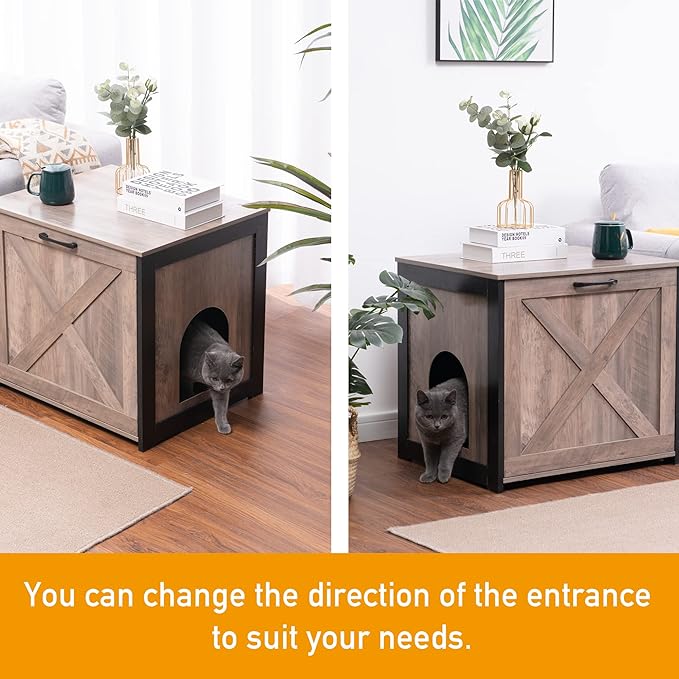 DWANTON Cat Litter Box Furniture Hidden, Cat Litter Box Enclosure, Reversible Entrance Can Be on Left or Right Side, Indoor Cat Box Cabinet, Wooden Cat Washroom, End Table, Nightstand