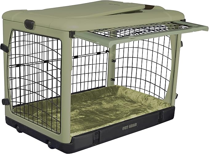 Pet Gear “The Other Door” 4 Door Steel Crate for Dogs/Cats with Garage-Style Door, includes Plush Bed + Travel Bag, No Tools Required, 3 Models, 3 colors