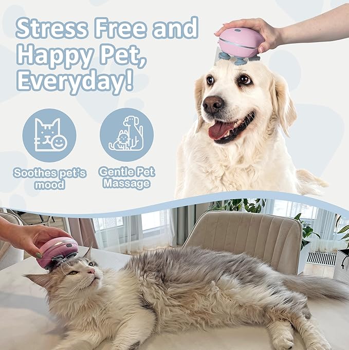 Scalp Massager Pet-Friendly Silicone Massage Brush - Soothing Head, Scalp and Body Scrubber for Pets - Cat Face Electric Sratchers - Gentle Grooming Tool for Ultimate Relaxation (Pink)