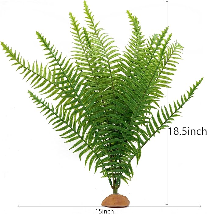 Fake Fern Plants, Reptile Plastic Terrarium Decor, Reptiles Amphibians Tank Accessories for Crested Gecko Leopard Lizard Chameleon (Fern-L)